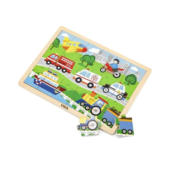 Деревянный пазл в рамке Viga Toys Транспорт, 24 элемента