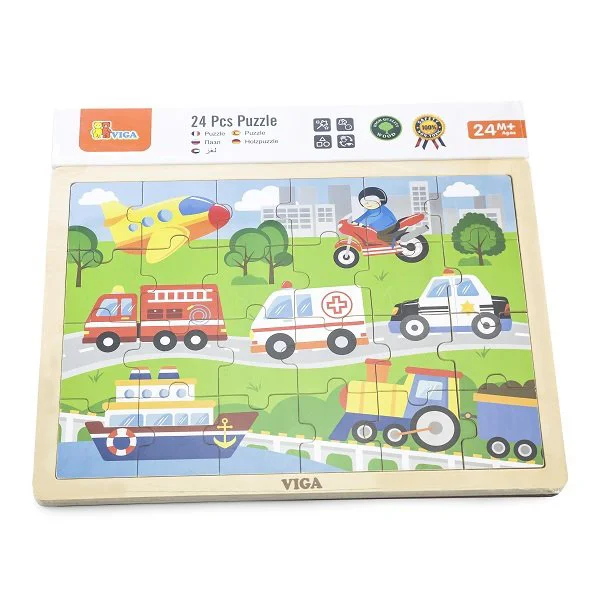Деревянный пазл в рамке Viga Toys Транспорт, 24 элемента