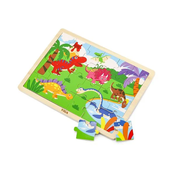 Puzzle in cadru de lemn Viga Toys Dinozauri, 24 elemente foto