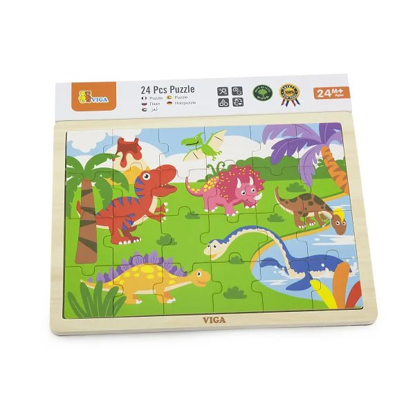 Puzzle in cadru de lemn Viga Toys Dinozauri, 24 elemente foto
