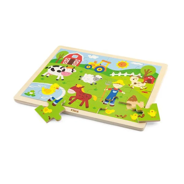 Puzzle in cadru de lemn Viga Toys Ferma, 24 elemente