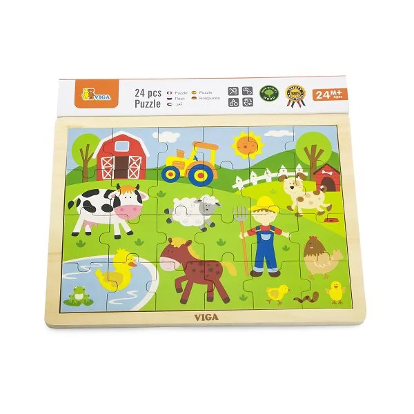 Puzzle in cadru de lemn Viga Toys Ferma, 24 elemente foto
