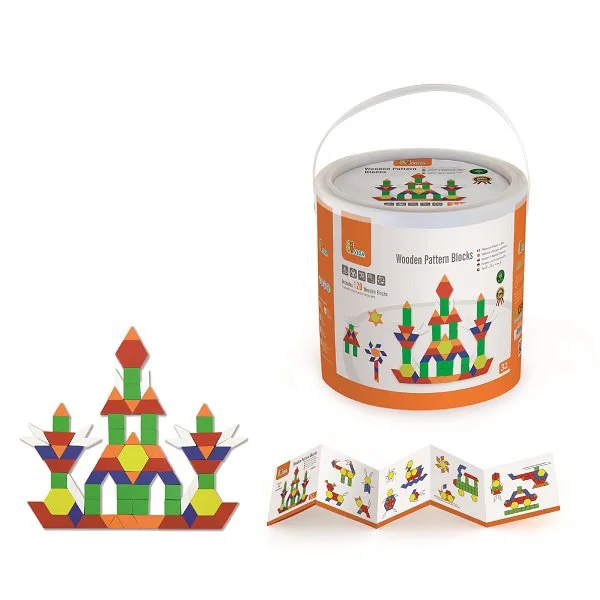 Set de blocuri geometrice pentru constructie din lemn Viga Toys, 250 piese foto