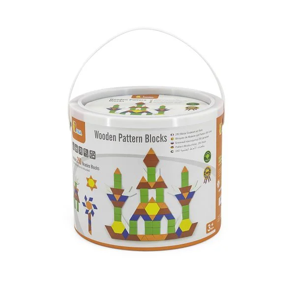 Set de blocuri geometrice pentru constructie din lemn Viga Toys, 250 piese foto