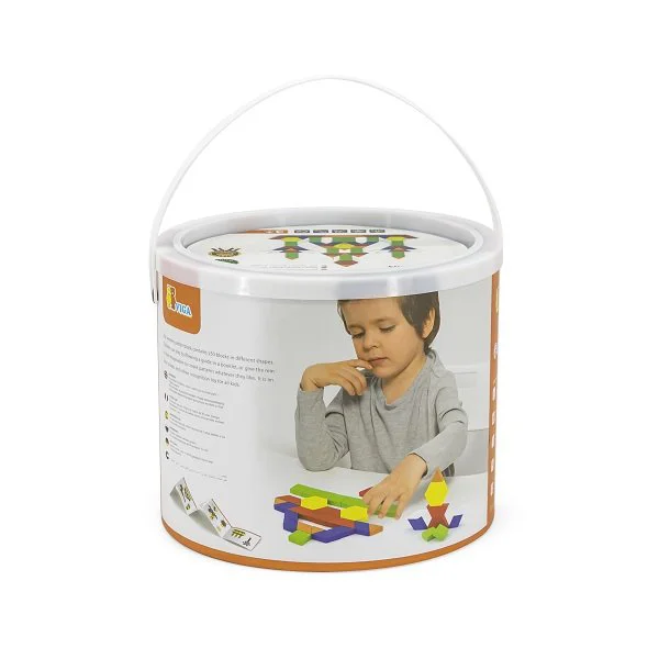 Set de blocuri geometrice pentru constructie din lemn Viga Toys, 250 piese foto