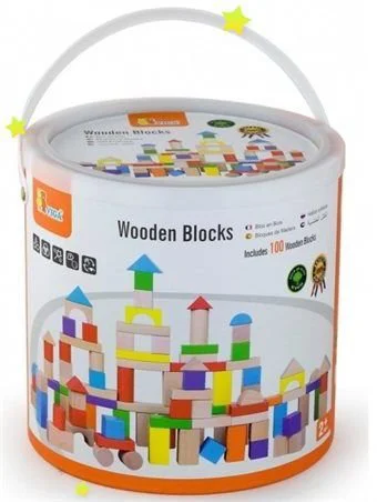 Set de blocuri de constructie din lemn Viga Toys, 100 piese foto