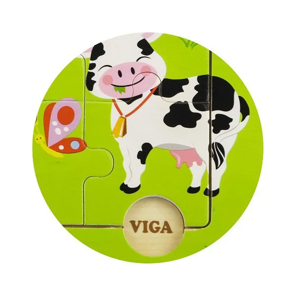 Puzzle in cadru din lemn Viga Toys Ferma cu animale, 9 piese