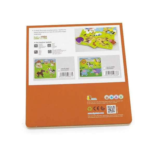 Puzzle in cadru din lemn Viga Toys Ferma cu animale, 9 piese