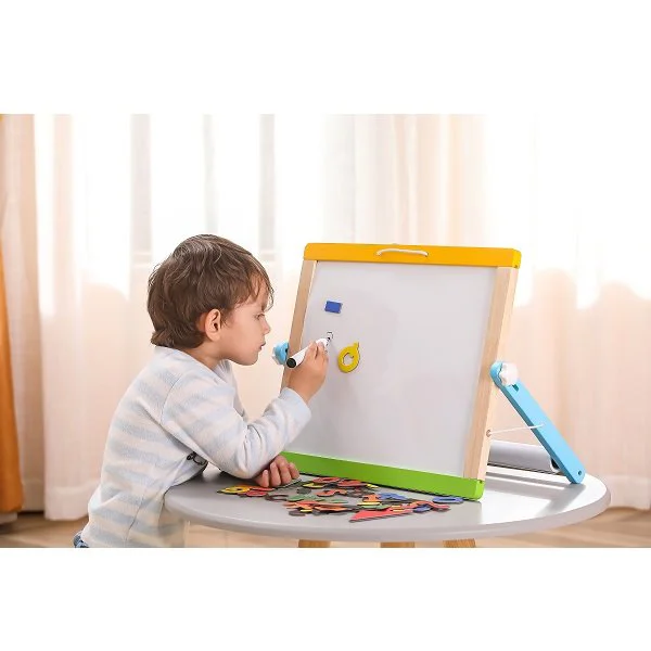 Tabla alba si magnetica din lemn Viga Toys, cu suport pliabil incorporat foto