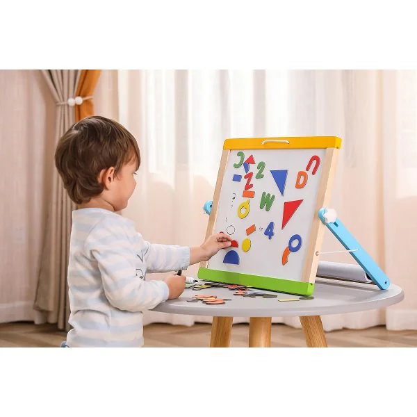 Tabla alba si magnetica din lemn Viga Toys, cu suport pliabil incorporat foto