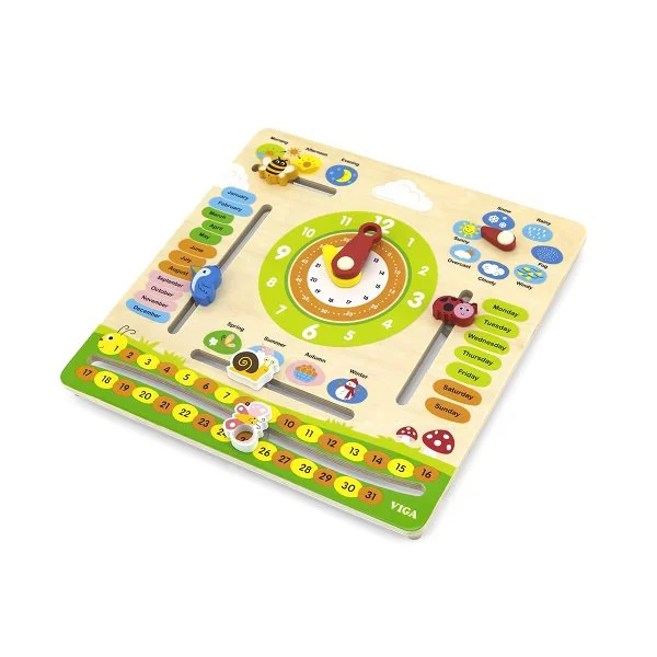 Деревянный календарь Viga Toys с часами на английском языке foto