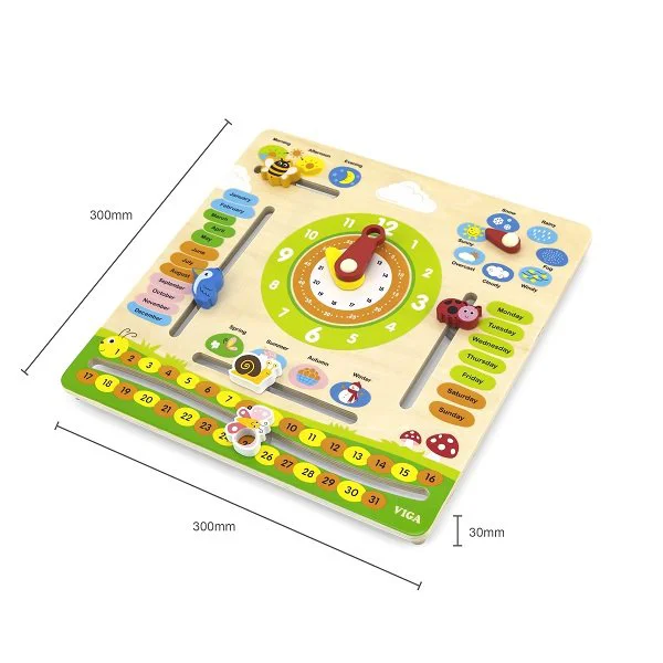 Деревянный календарь Viga Toys с часами на английском языке foto