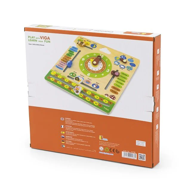 Деревянный календарь Viga Toys с часами на английском языке foto