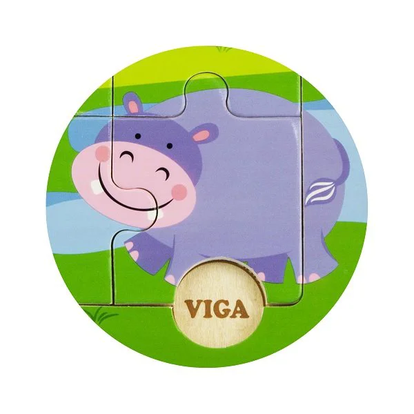 Puzzle din lemn Viga Toys Descopera Animalele salbatice, 9 piese foto