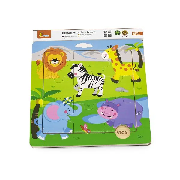 Puzzle din lemn Viga Toys Descopera Animalele salbatice, 9 piese foto