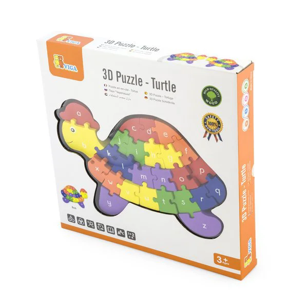 Puzzle 3D cu cifre si litere din lemn Viga Toys Broasca testoasa, 2 buc.