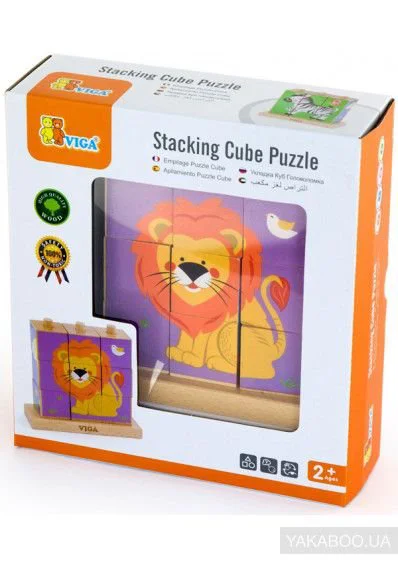 Cuburi puzzle pe tija verticala din lemn Viga Toys Animale salbatice foto