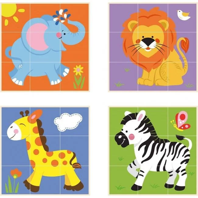 Cuburi puzzle pe tija verticala din lemn Viga Toys Animale salbatice foto
