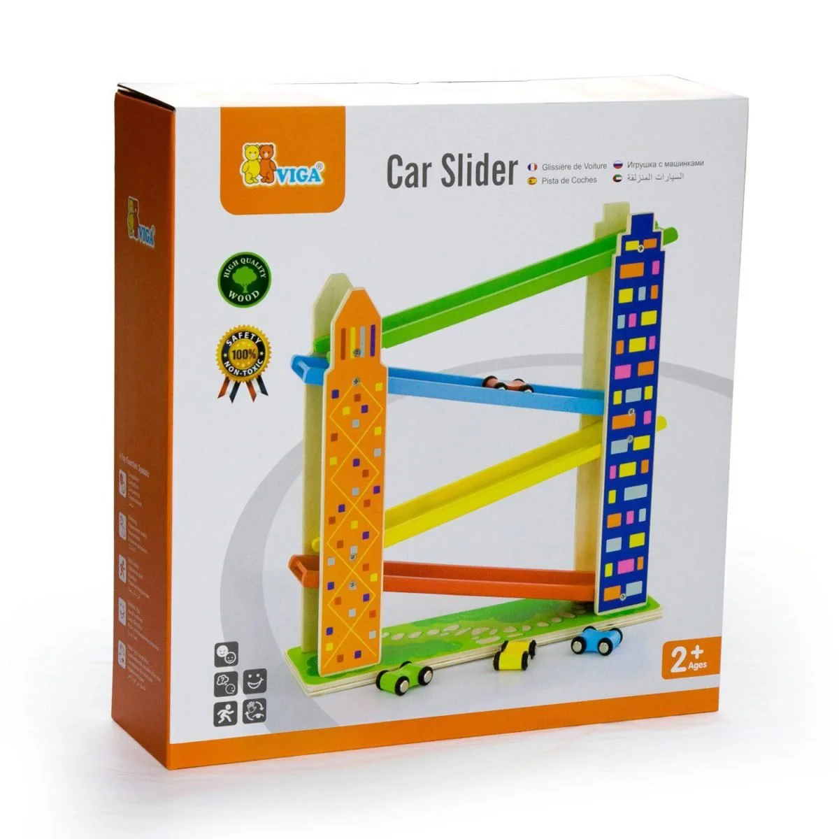 Set de joc din lemn Viga Toys, Pista cu masini colorate