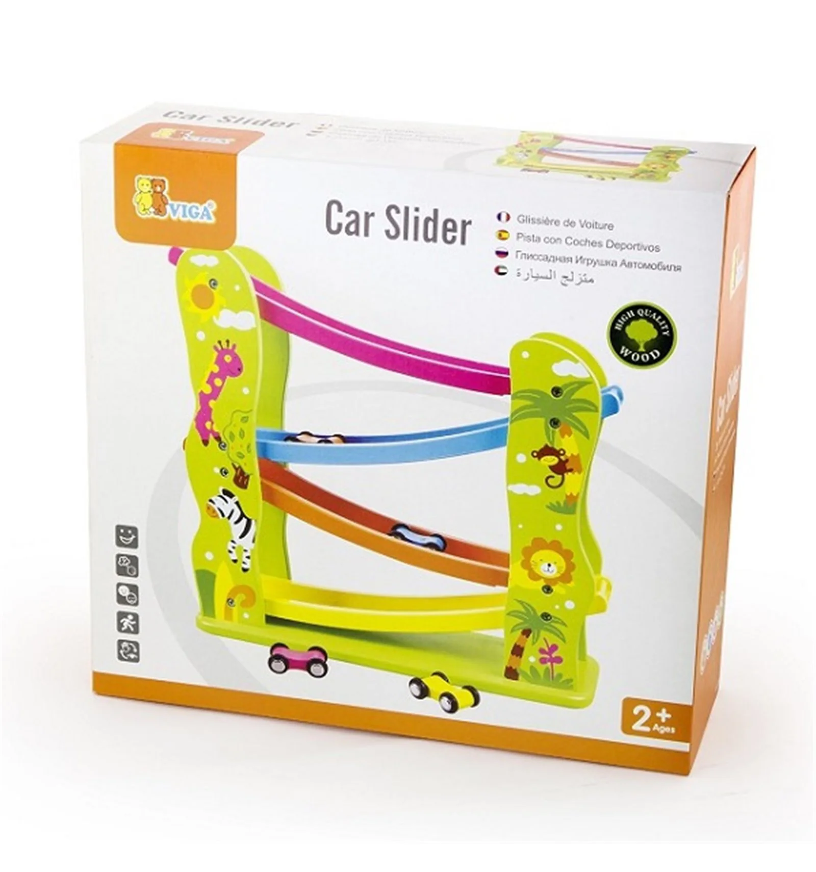 Pista din lemn Viga Toys cu 4 masini
