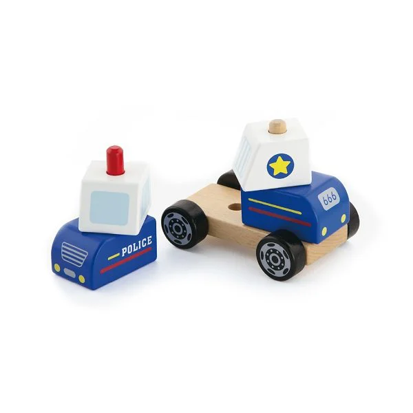 Masina de politie din blocuri de lemn Viga Toys