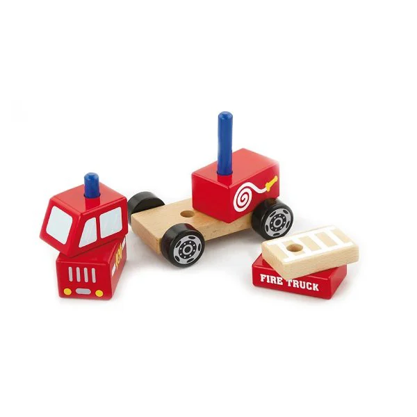 Jucarie educativa din blocuri de lemn Viga Toys Masina de pompieri foto