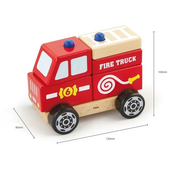Jucarie educativa din blocuri de lemn Viga Toys Masina de pompieri foto