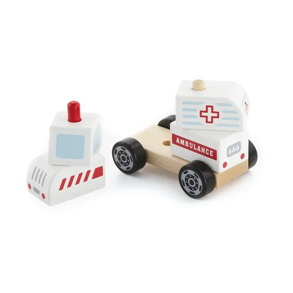 Masina din blocuri de lemn Viga Toys Ambulanta demontabila foto