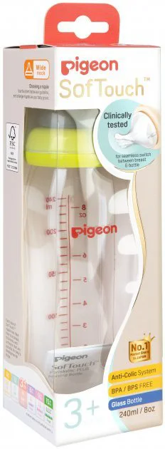 Biberon din sticla Pigeon SoftTouch Peristaltic Plus (3+ luni), 240 ml