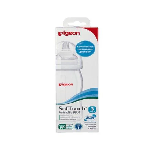 Biberon din plastic Pigeon SoftTouch cu tetina din silicon (3+ luni), 240 ml