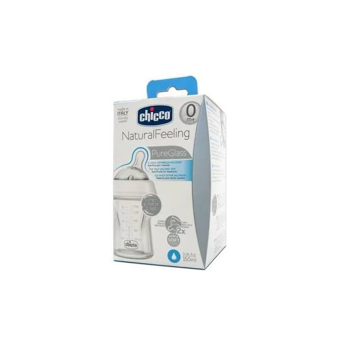 Biberon din sticla Chicco Natural Feeling cu tetina din silicon (0+ luni), 150 ml foto
