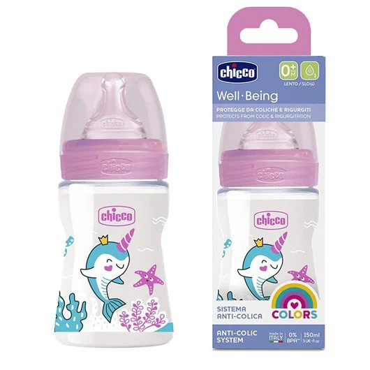 Пластиковая бутылка антиколиковая Chicco Girl Original Touch с силиконовой соской (0+ мec.), 150 мл
