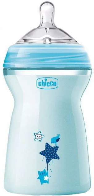 Бутылочка для кормления пластиковая Chicco Natural Feeling Голубая (6+ мес.), 330 мл