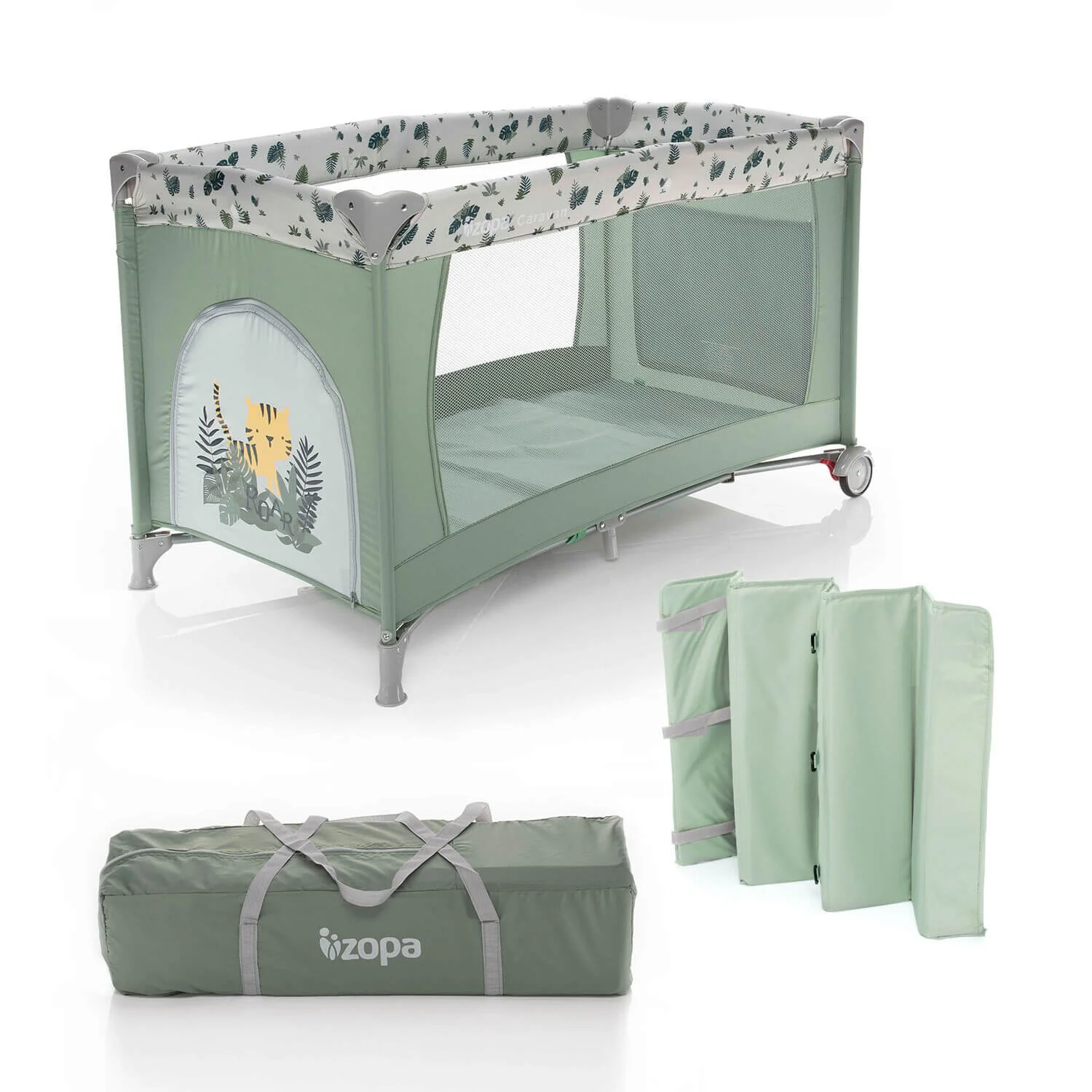 Детская складная кроватка ZOPA Caravan Jungle Green foto