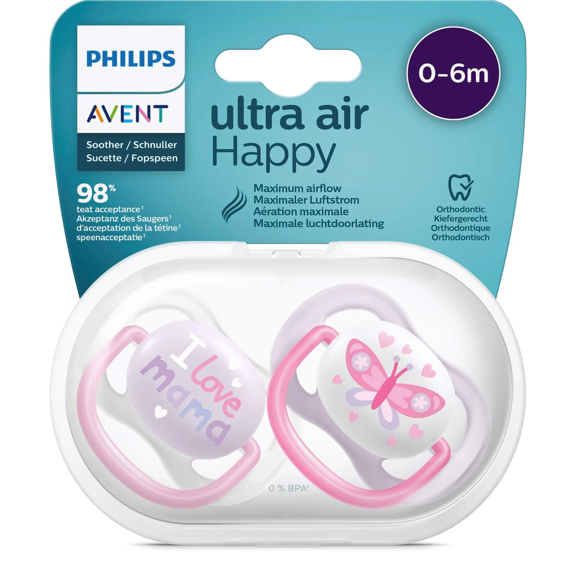 Suzete ortodontice din silicon Philips AVENT Ultra Soft Girl (0-6 luni), 2 buc. foto