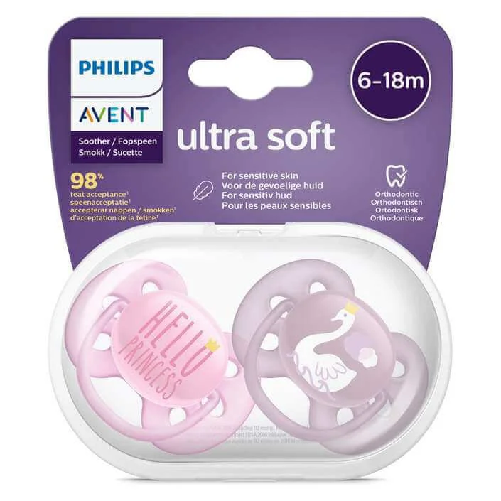 Suzete ortodontice Philips AVENT Ultra Soft Girl (6-18 luni), 2 buc. foto