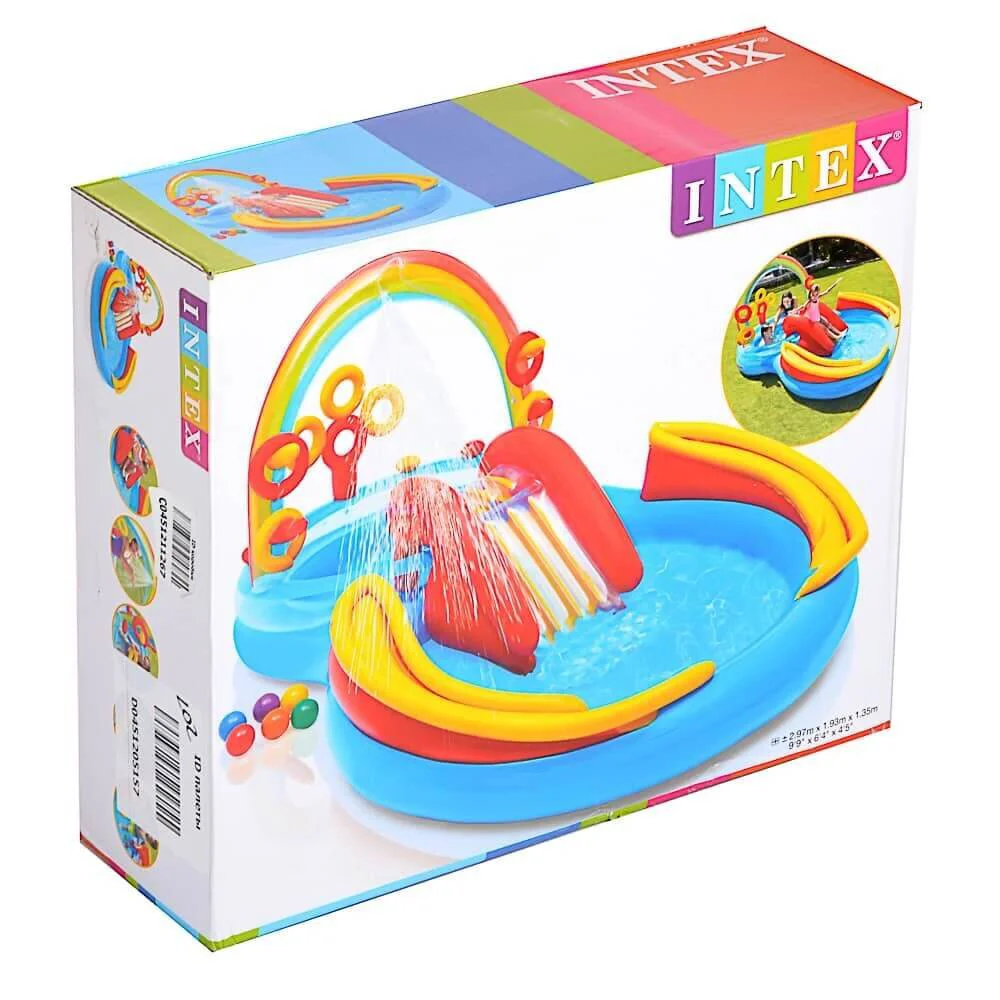 Детский надувной центр с горкой Intex Радуга 297x193x135 см