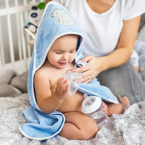 Prosop din veliur cu gluga BabyOno, 100x100 cm, albastru foto
