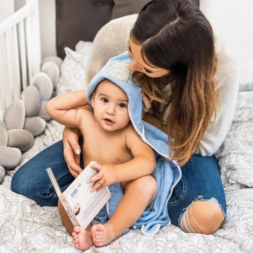 Prosop din veliur cu gluga BabyOno, 100x100 cm, albastru foto