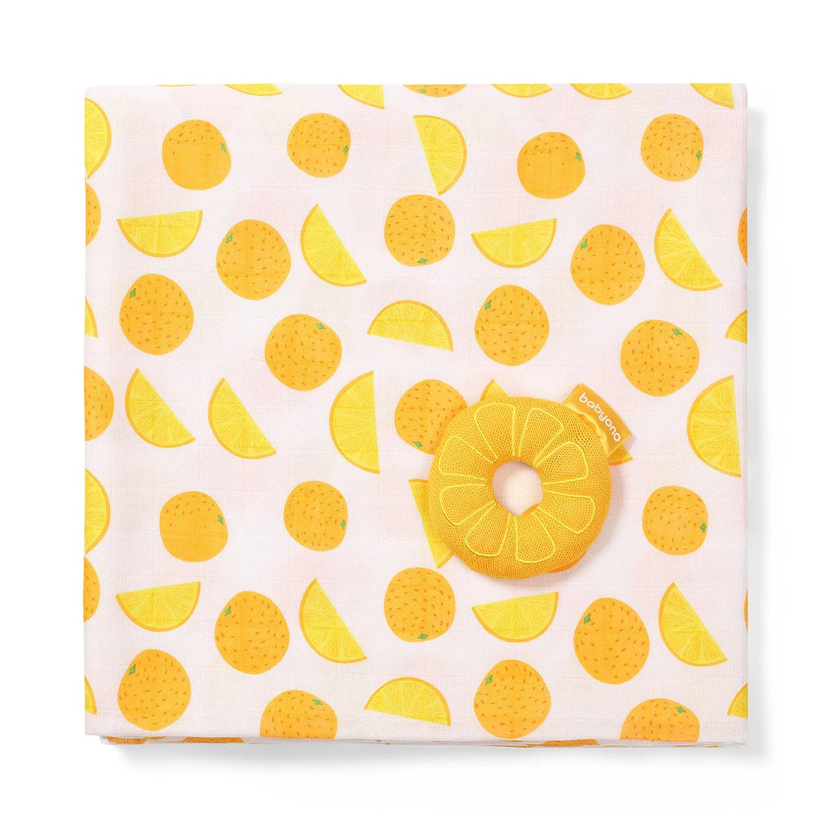 Pelincuta din fibra de bambus BabyOno+jucarie Orange, 120x120 cm