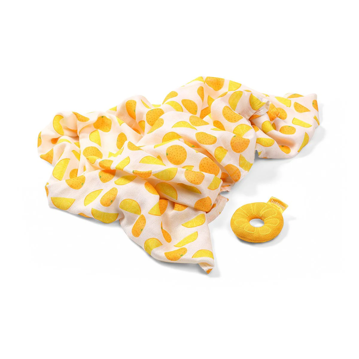 Pelincuta din fibra de bambus BabyOno+jucarie Orange, 120x120 cm