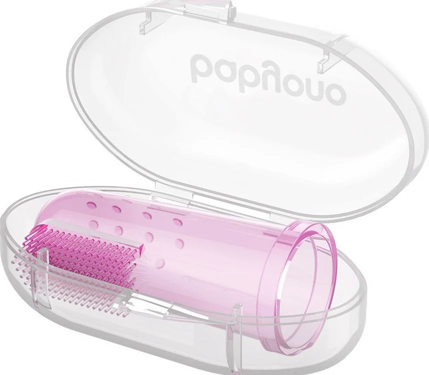 Periuta de dinti din silicon pentru gingii in cutie Babyono Roz foto