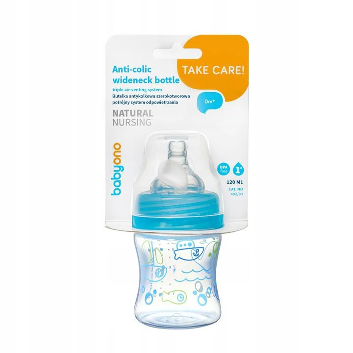 Biberon anticolic cu tetina  BabyOno New 120 ml, albastru