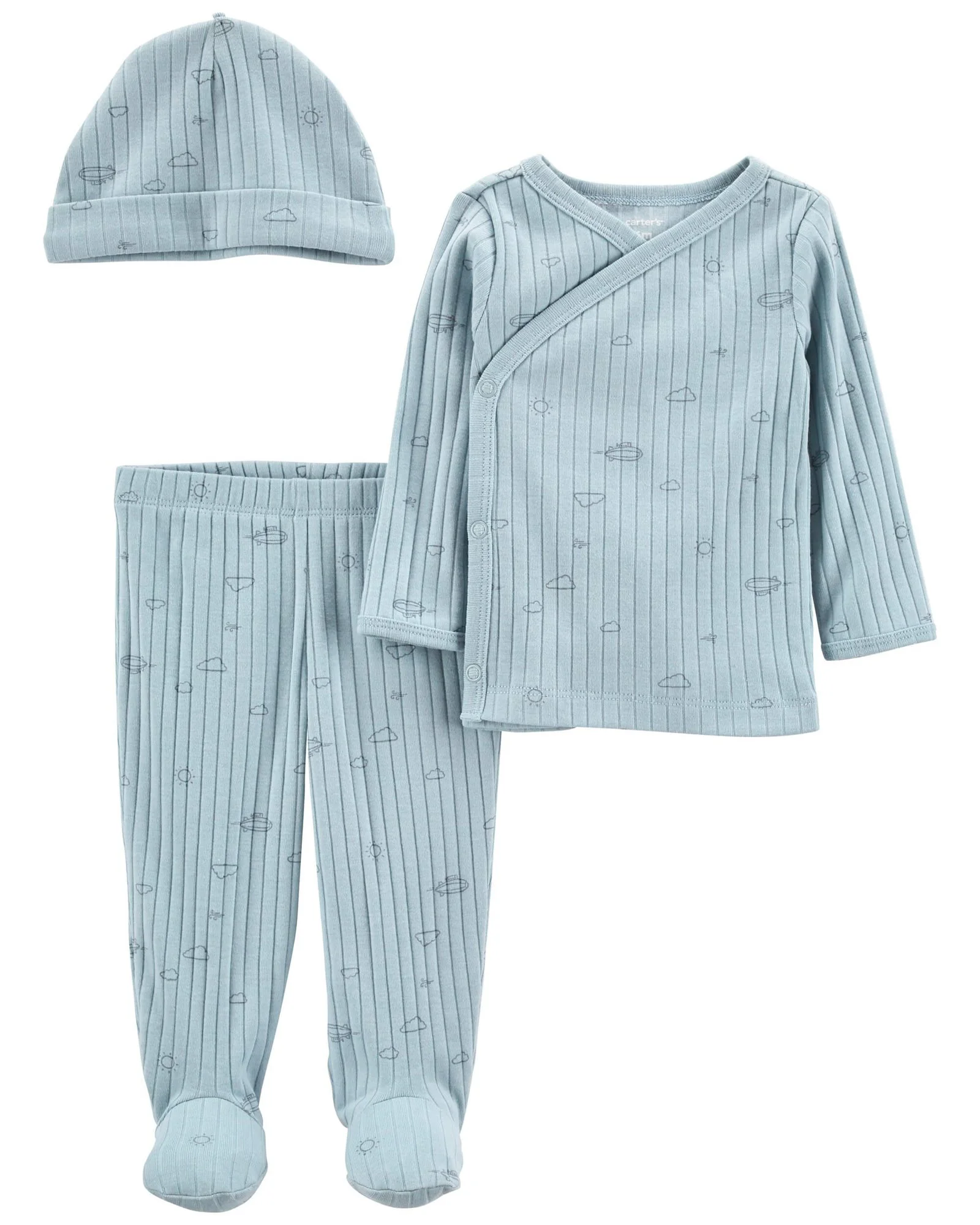 Carter's Set 3 piese bebe - pantaloni, top si caciulita cu dungi foto