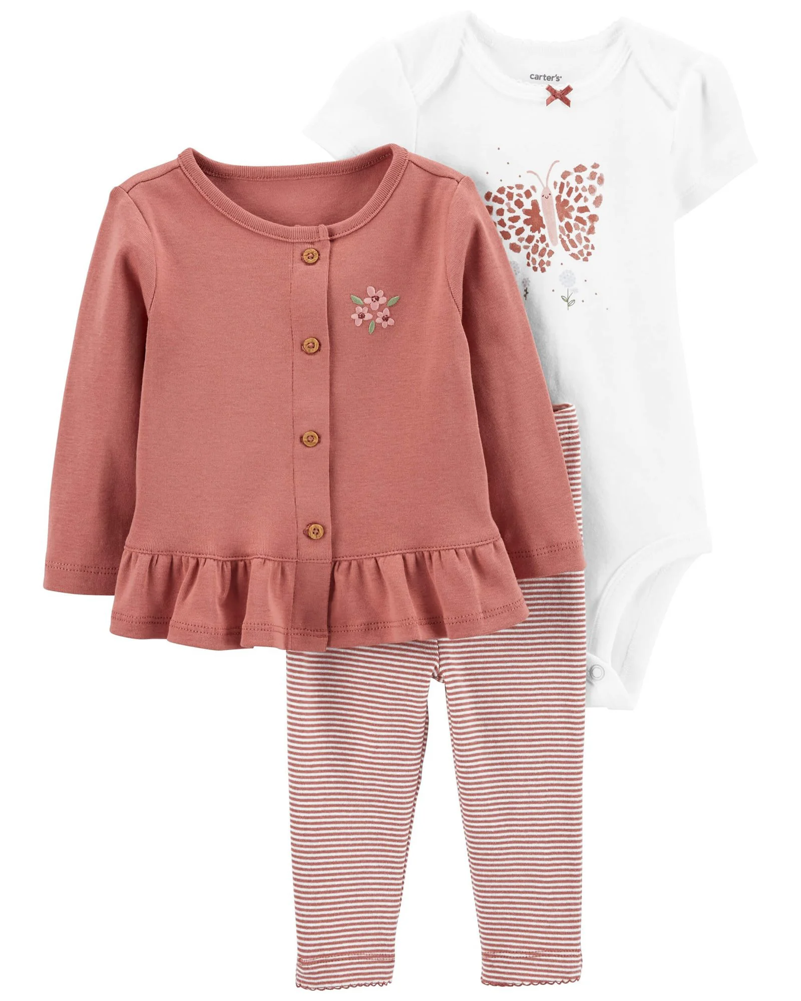 Carter's Set 3 piese Cardigan, pantaloni si body Fluturas