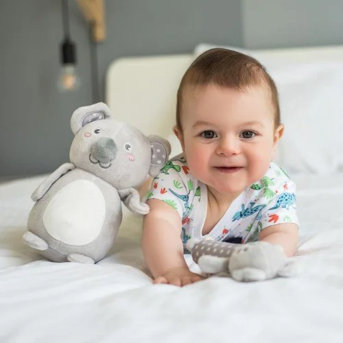 Jucarie din plus chitaitoare teether BabyOno Koala Jules, gri foto
