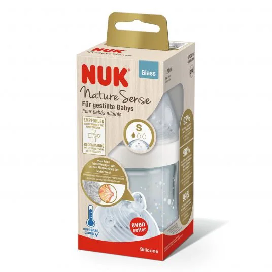 Бутылочка стекляннaя NUK Nature Sense с контролем температуры и cиликоновый соски, 120 мл foto