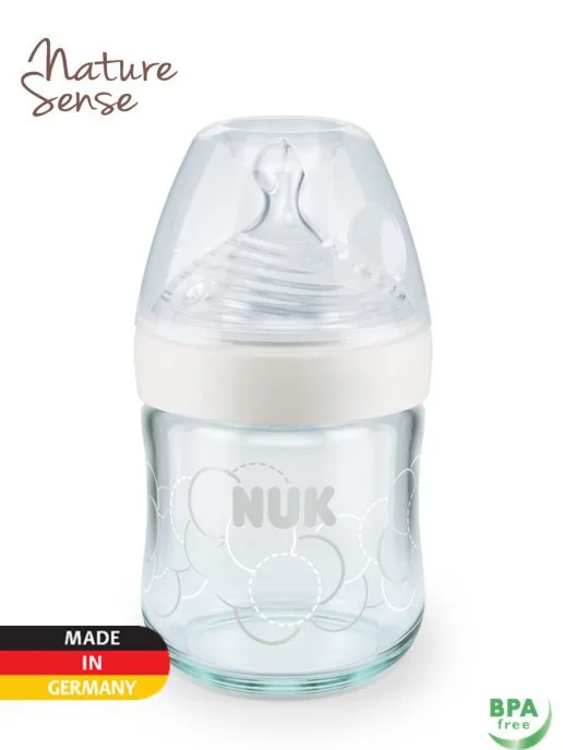 Biberon din sticla anticolici NUK Nature Sense cu tetina din silicon (0-6 luni), 120 ml foto