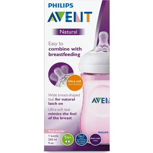 Бутылочка из пластика Philips AVENT Natural Антиколиковая, розовая, 260 мл foto