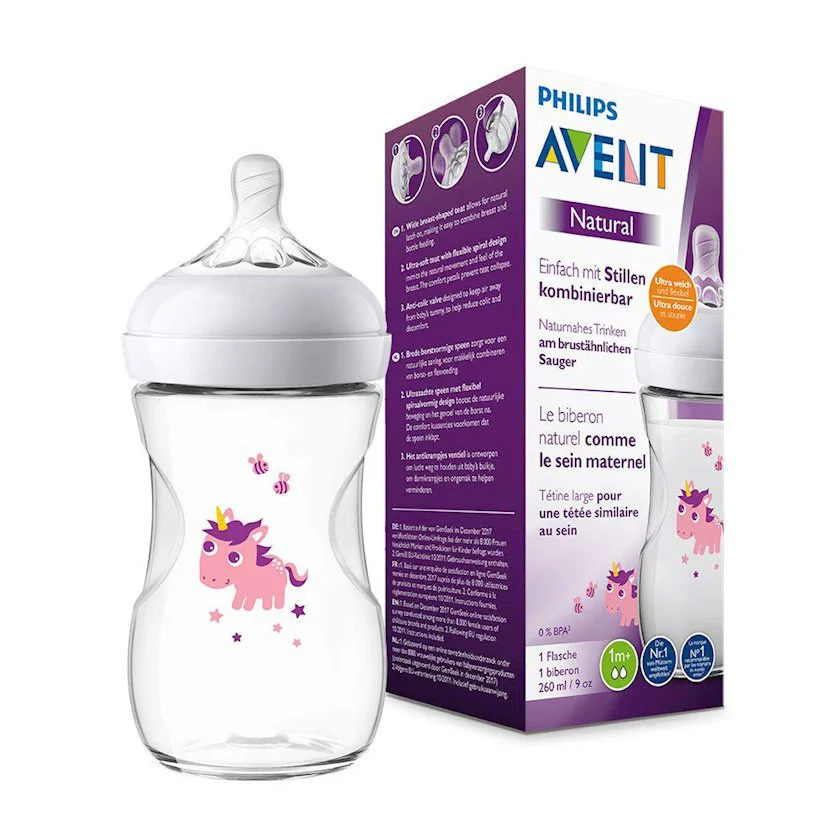 Biberon Philips AVENT Natural Unicorn (0+ luni), 260 ml